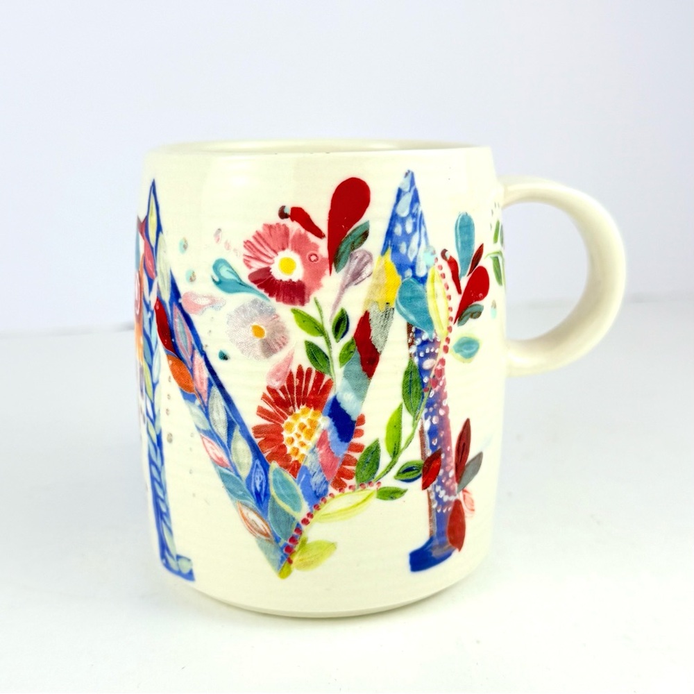Anthropologie Starla M Halfmann Letter M Monogram Petal Palette Coffee Mug Cup
